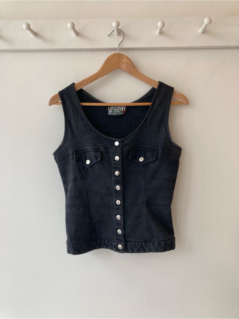 Rare Vintage Lip Service Black Stretch Denim Snap Front Vest / 90s -Y2K - Picture 5 of 6